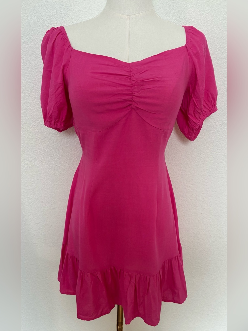 Princess Polly Pink Polka Dot Mini Dress Puff Sleeve Square Neck Ruffle Size 8